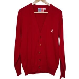 Texaco Gas Station San Francisco Knitting Mills Red V-Neck Cardigan Sweater Star